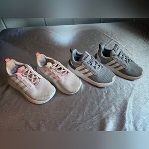 2 PAIR Adidas Racer TR211 Toddler Gray/White & Pink/White Sneakers